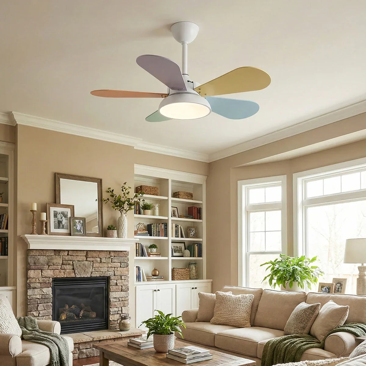 Round Colored Petal Shaped Ceiling Fan Lights Copper – Copper detail 2
