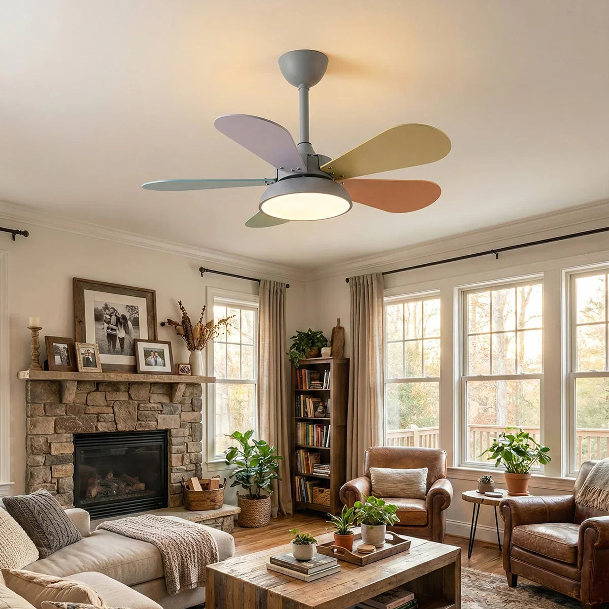 Round Colored Petal Shaped Ceiling Fan Lights Copper – Copper detail 5