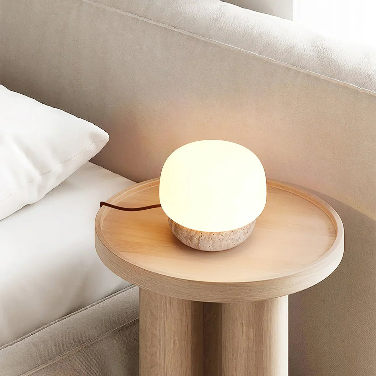 Round Doudou Travertine Table Lamp – Travertine detail 4
