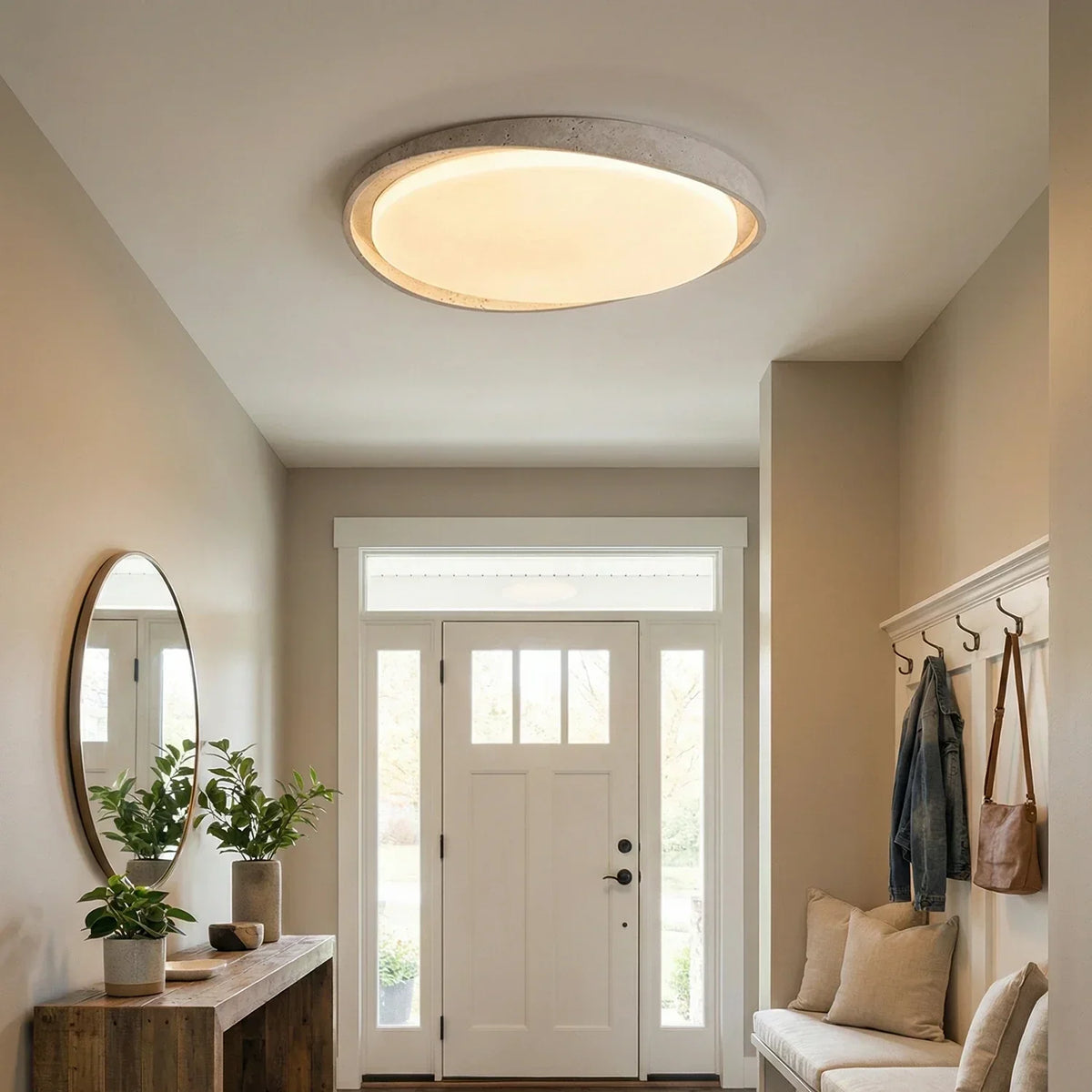 Round Lumen Arc Travertine Ceiling Light – Travertine detail 2