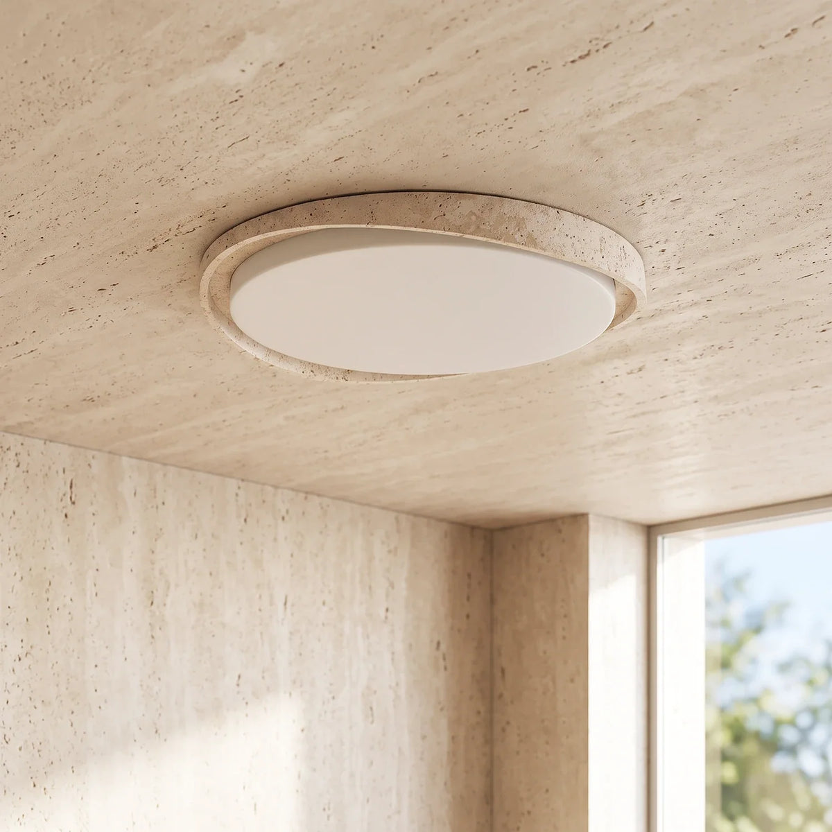 Round Lumen Arc Travertine Ceiling Light – Travertine detail 13