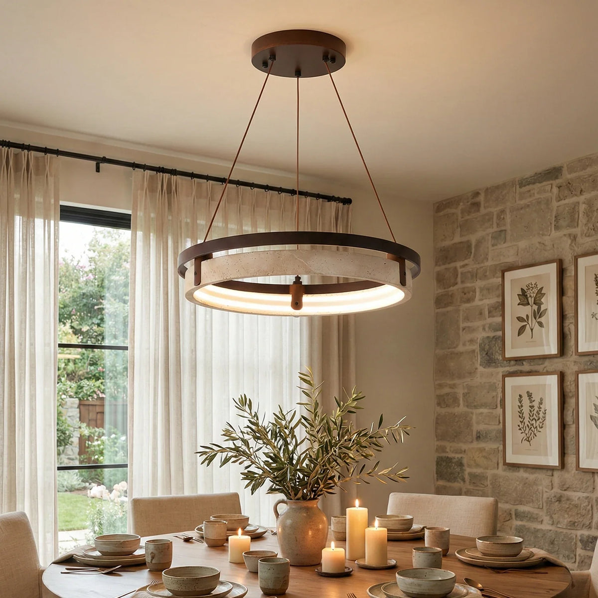 Round Orbit Travertine Chandelier – Travertine detail 2