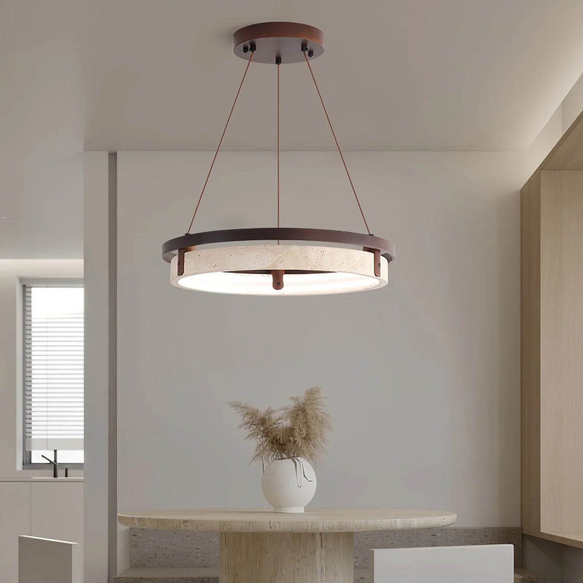 Round Orbit Travertine Chandelier – Travertine detail 3