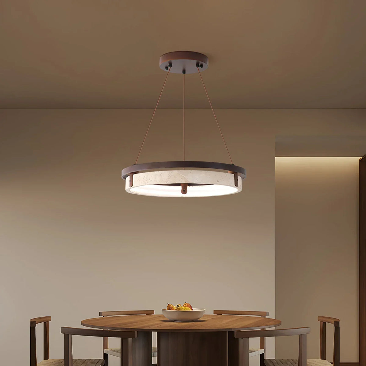 Round Orbit Travertine Chandelier – Travertine detail 5