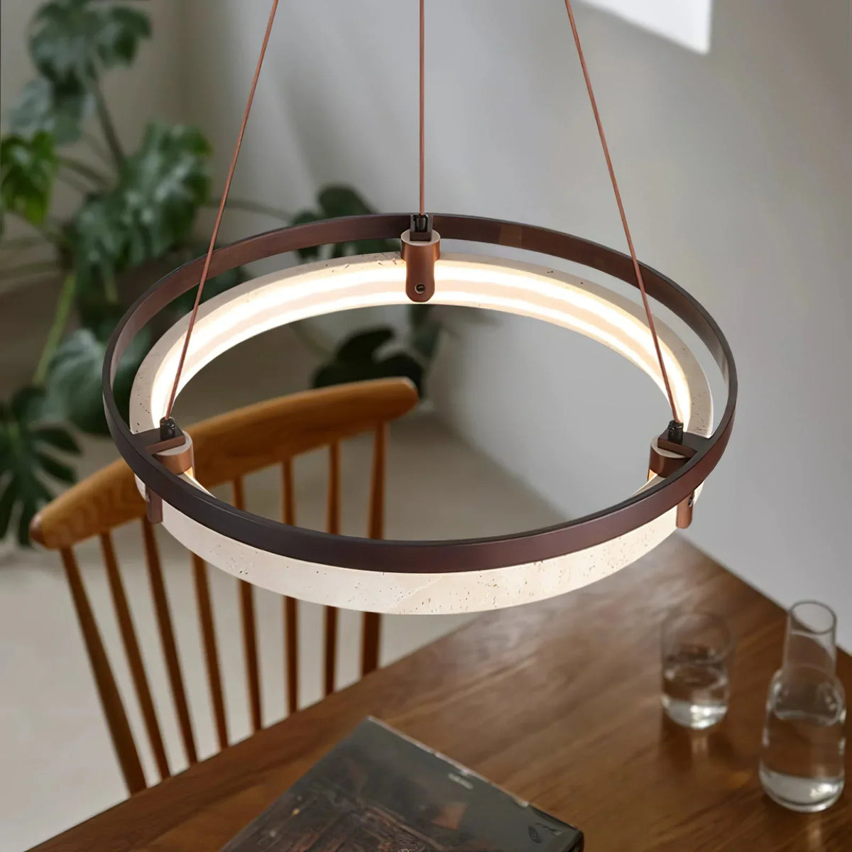 Round Orbit Travertine Chandelier – Travertine detail 6
