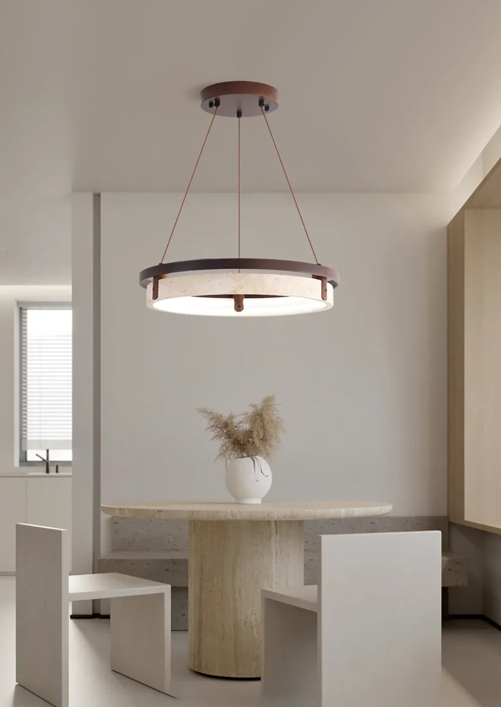 Round Orbit Travertine Chandelier – Travertine detail 9