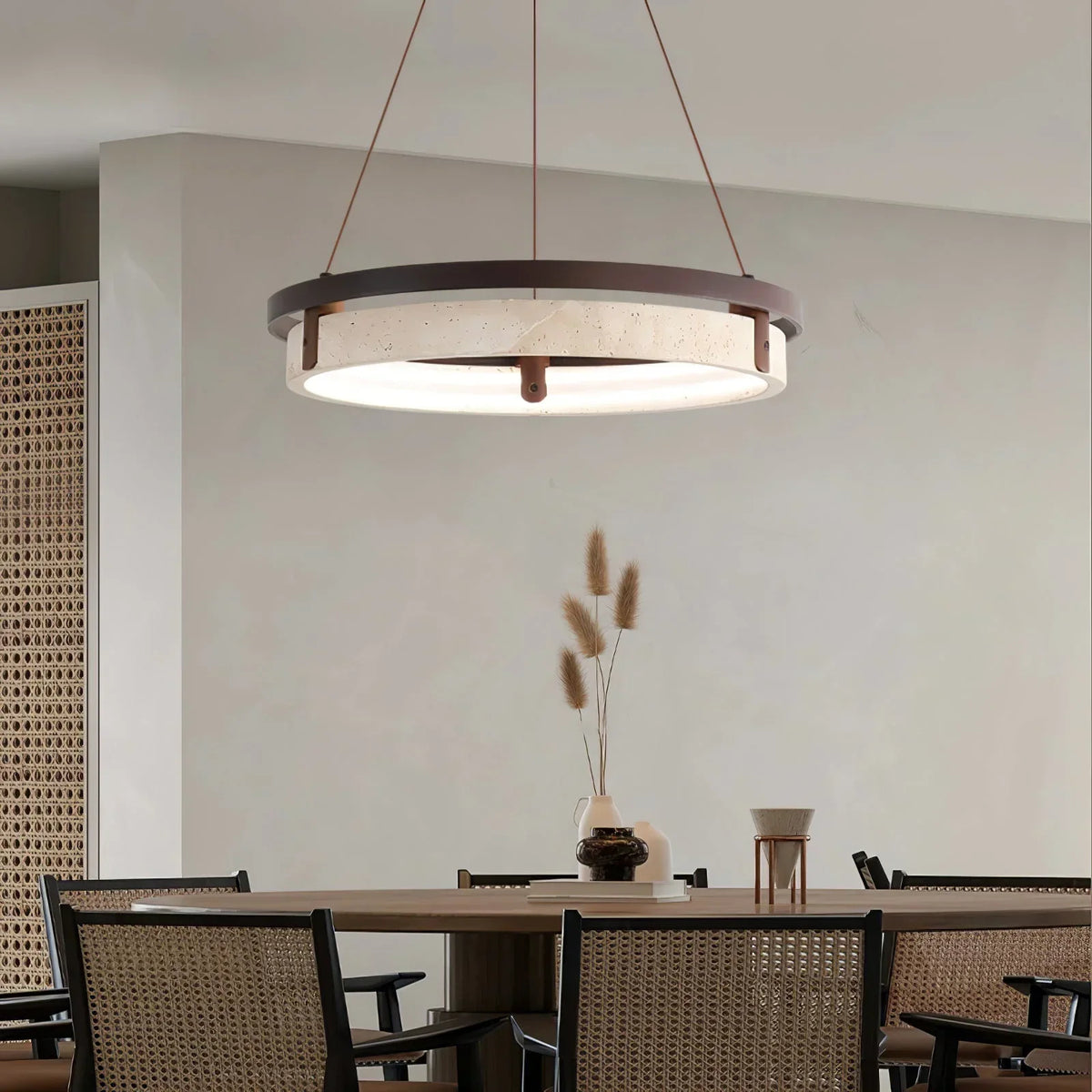 Round Orbit Travertine Chandelier – Travertine detail 4