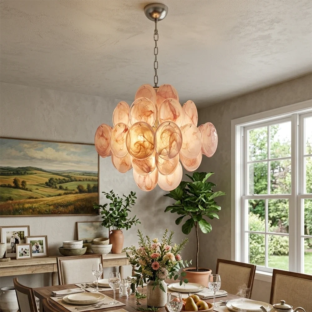 Round Pink Glass Chandelier – Glass detail 2