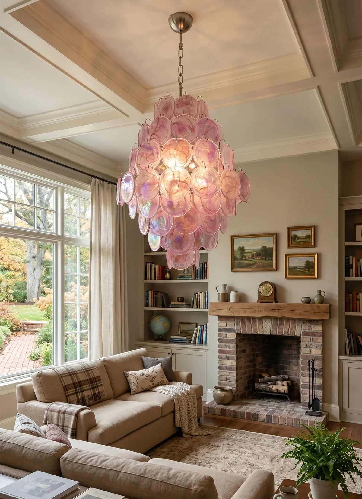 Round Pink Layered Glass Chandelier – Glass detail 7