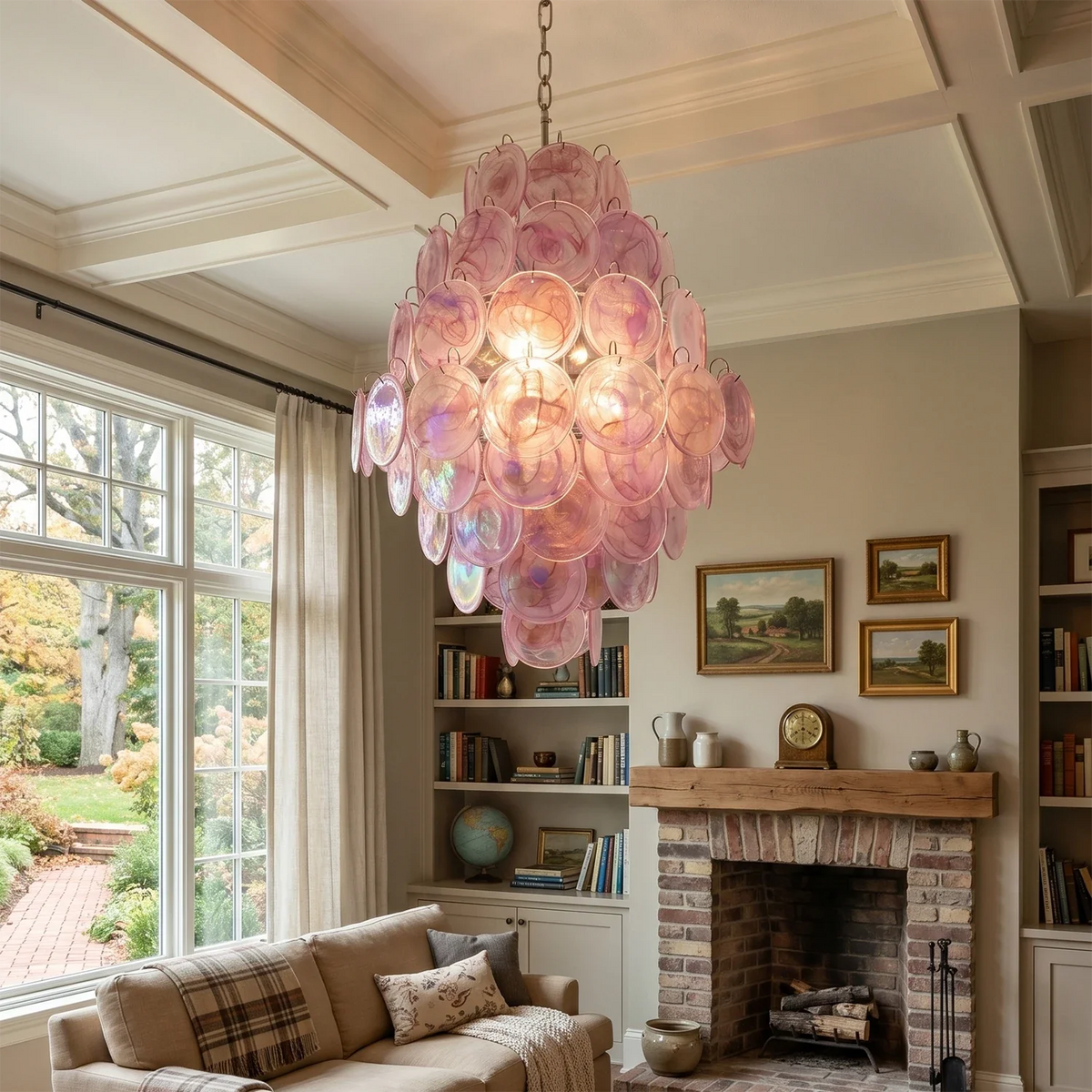 Round Pink Layered Glass Chandelier – Glass detail 2