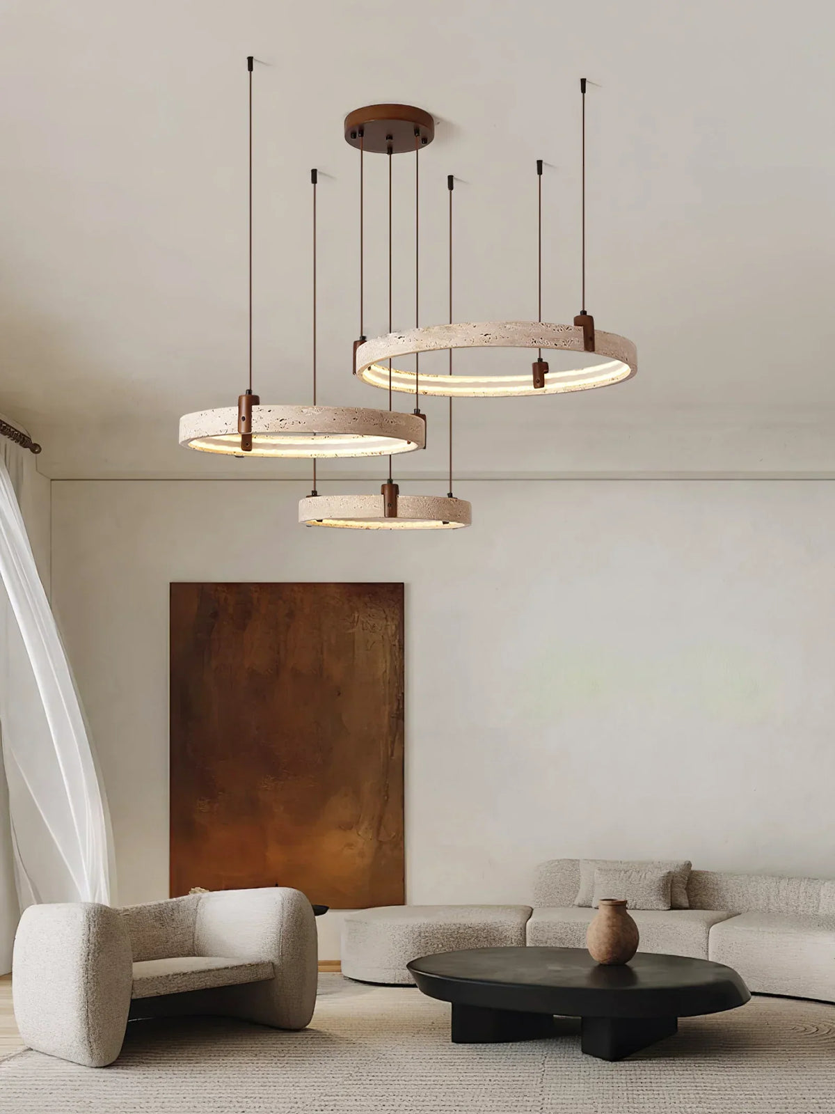 Round Travertine Celestial Orbit Ring Chandelier – Travertine detail 5