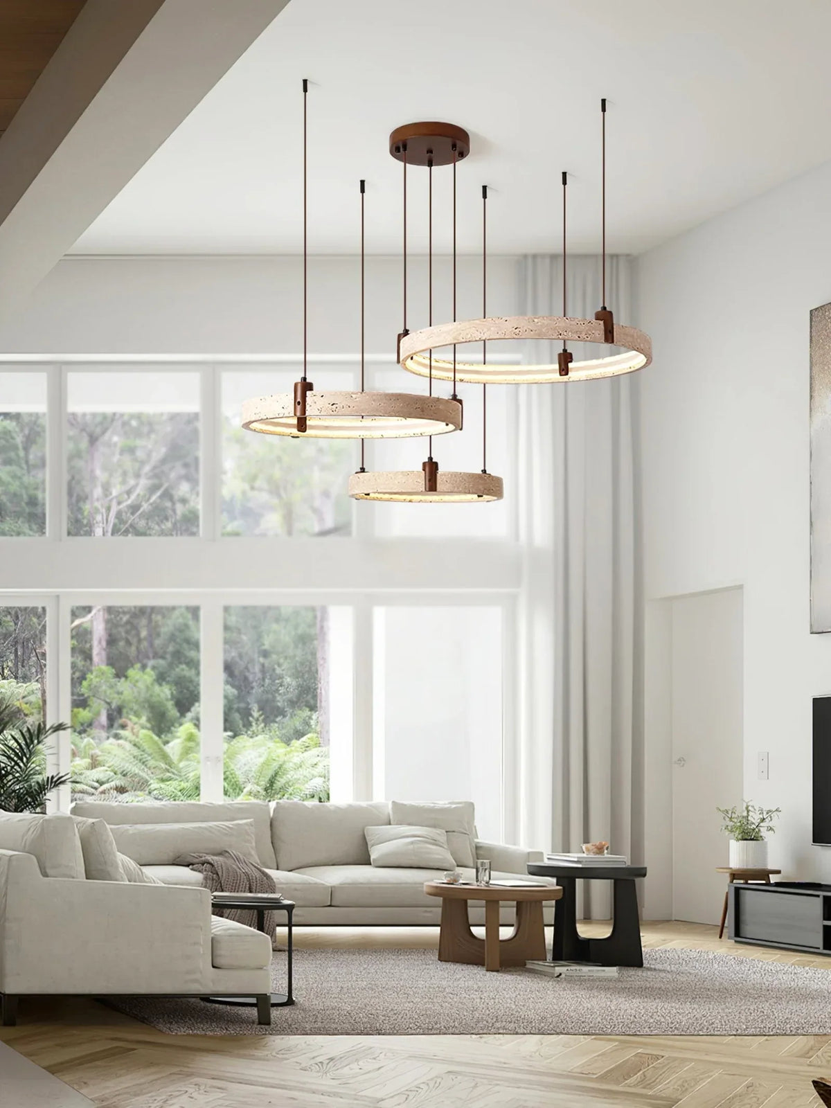 Round Travertine Celestial Orbit Ring Chandelier – Travertine detail 9