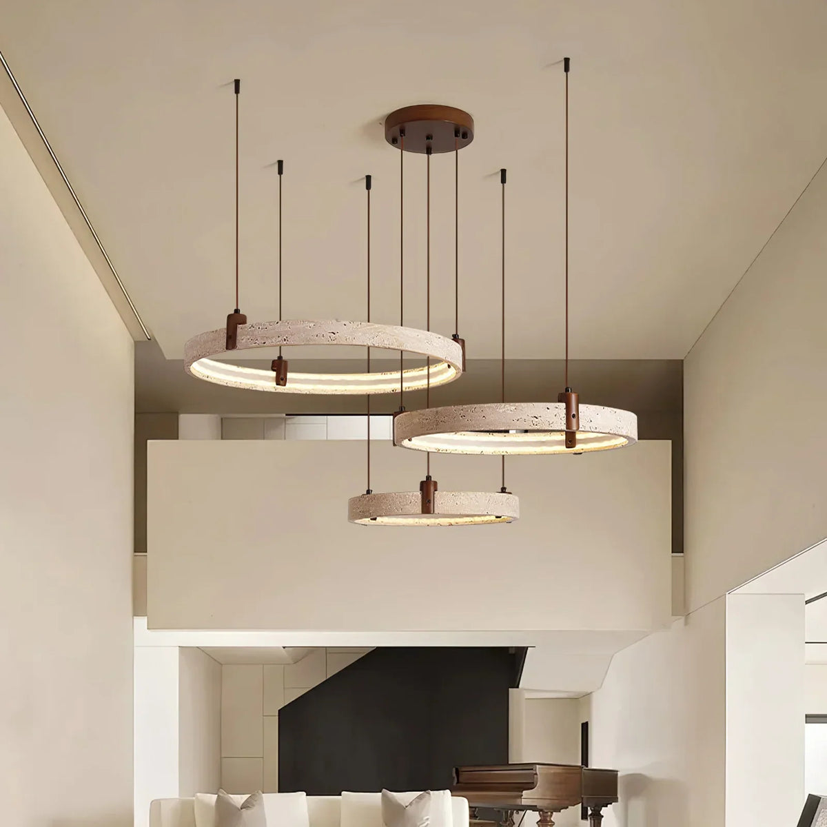 Round Travertine Celestial Orbit Ring Chandelier – Travertine detail 2