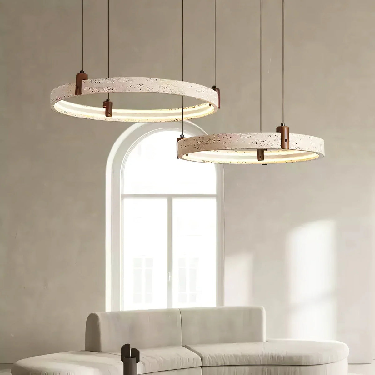 Round Travertine Celestial Orbit Ring Chandelier – Travertine detail 4