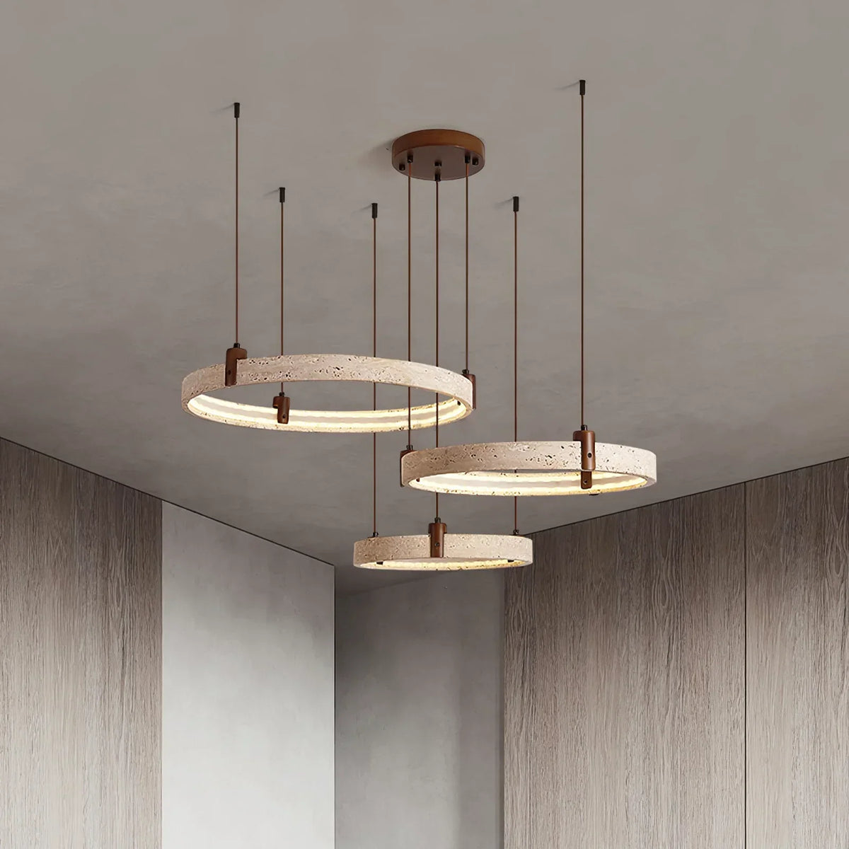 Round Travertine Celestial Orbit Ring Chandelier – Travertine detail 3