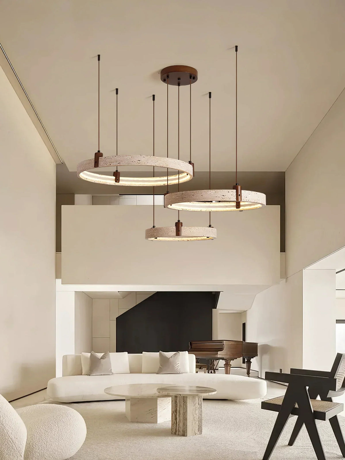 Round Travertine Celestial Orbit Ring Chandelier – Travertine detail 6
