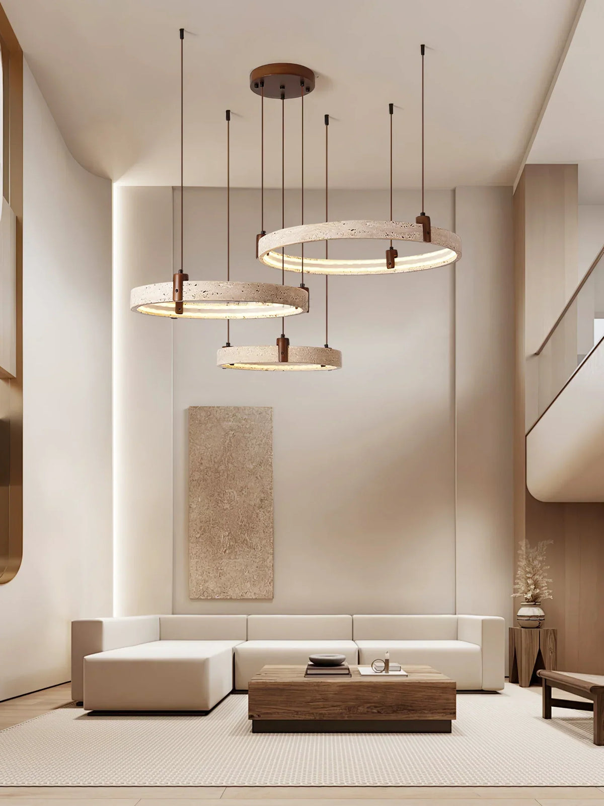 Round Travertine Celestial Orbit Ring Chandelier – Travertine detail 8