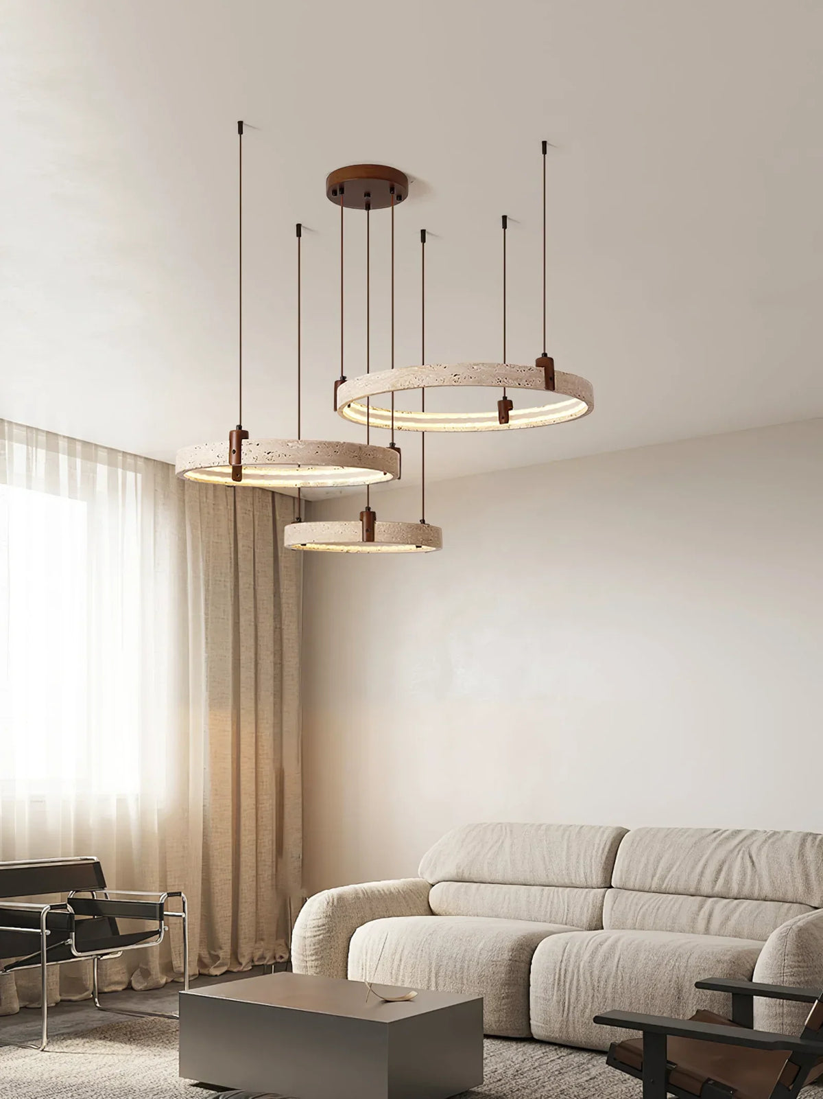 Round Travertine Celestial Orbit Ring Chandelier – Travertine detail 7