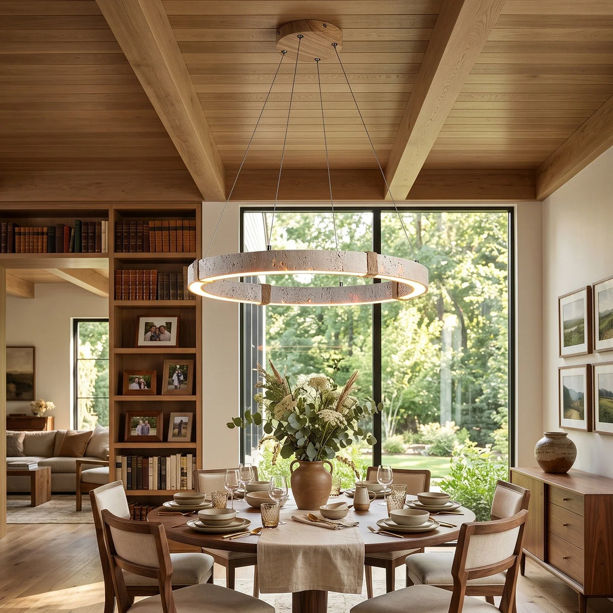 Round Travertine Ring Chandelier – Travertine detail 2