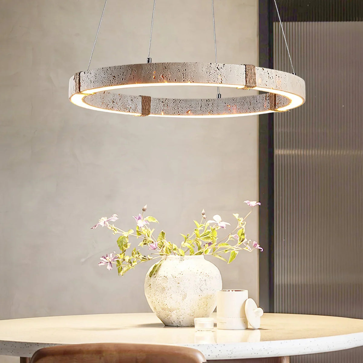 Round Travertine Ring Chandelier – Travertine detail 6