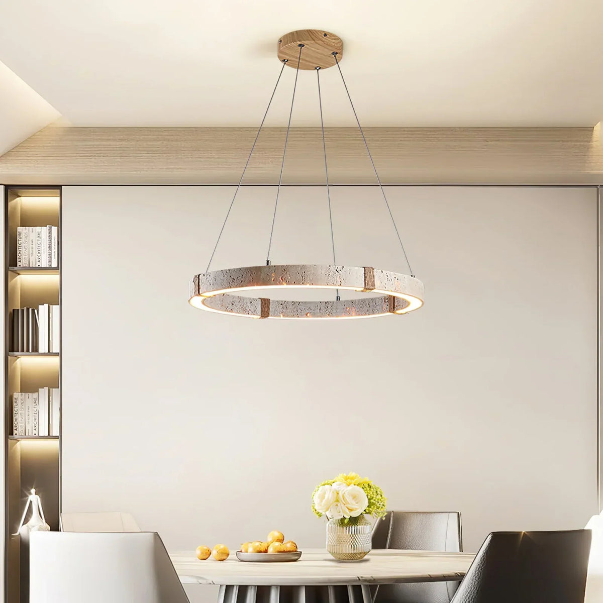 Round Travertine Ring Chandelier – Travertine detail 3