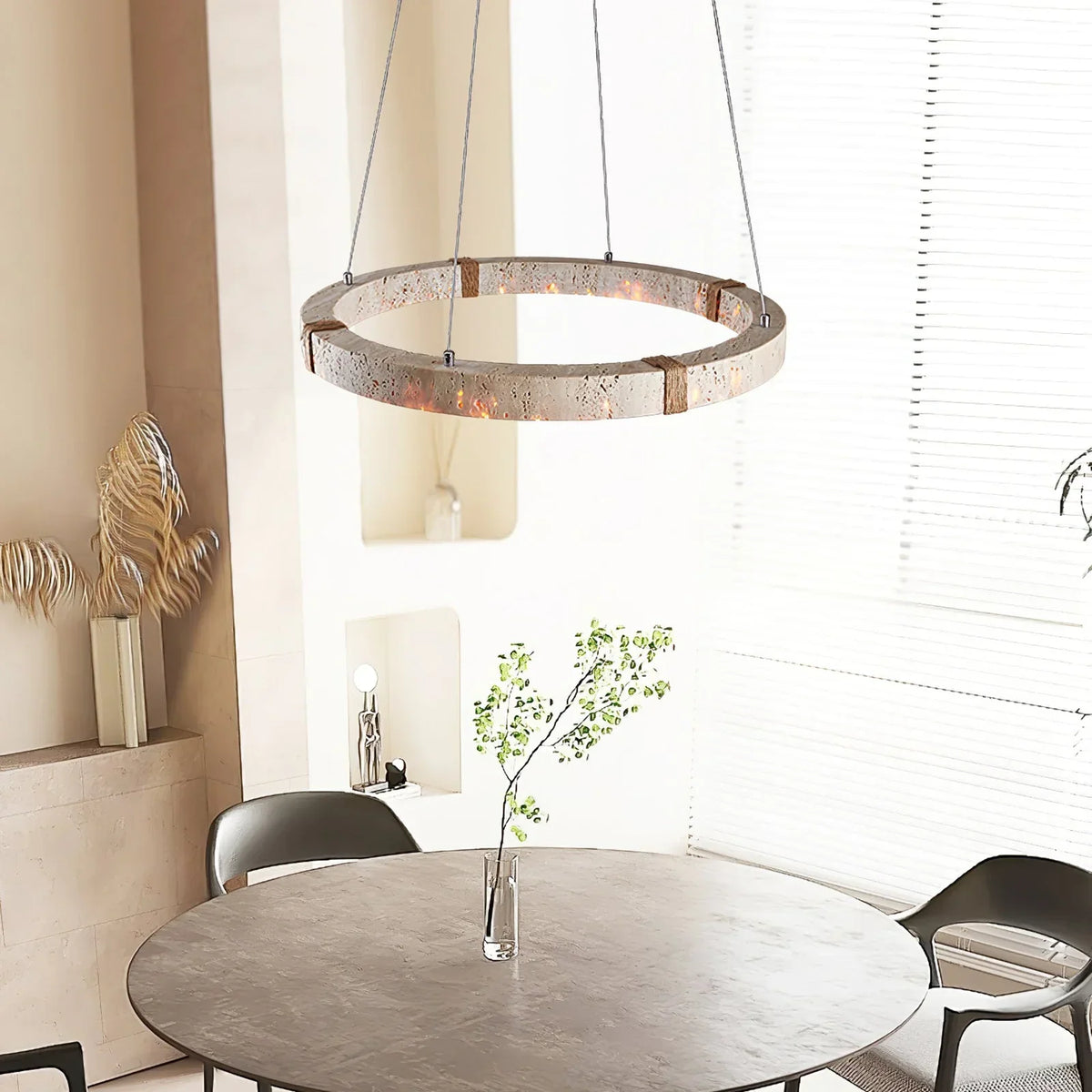 Round Travertine Ring Chandelier – Travertine detail 5