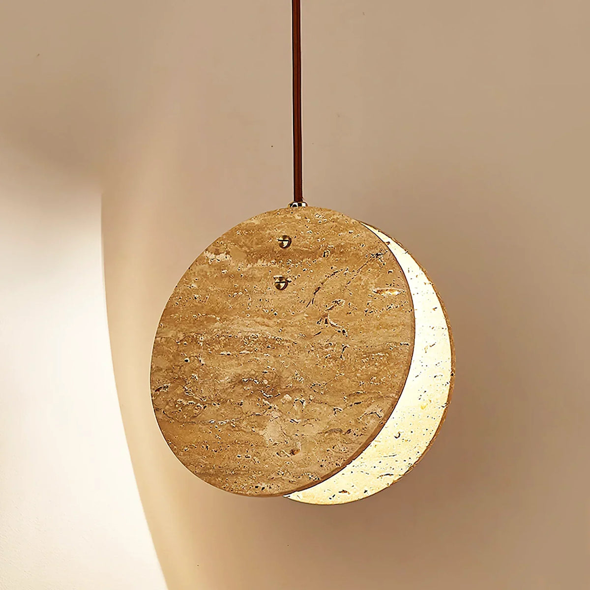 Round Travertine Solstice Stone Pendant Light – Travertine detail 11
