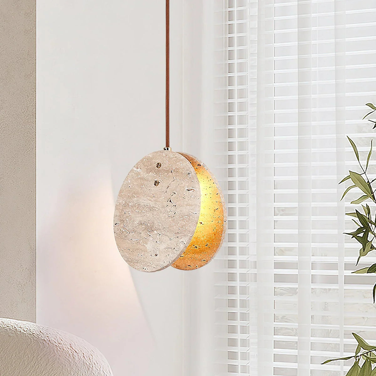 Round Travertine Solstice Stone Pendant Light – Travertine detail 2