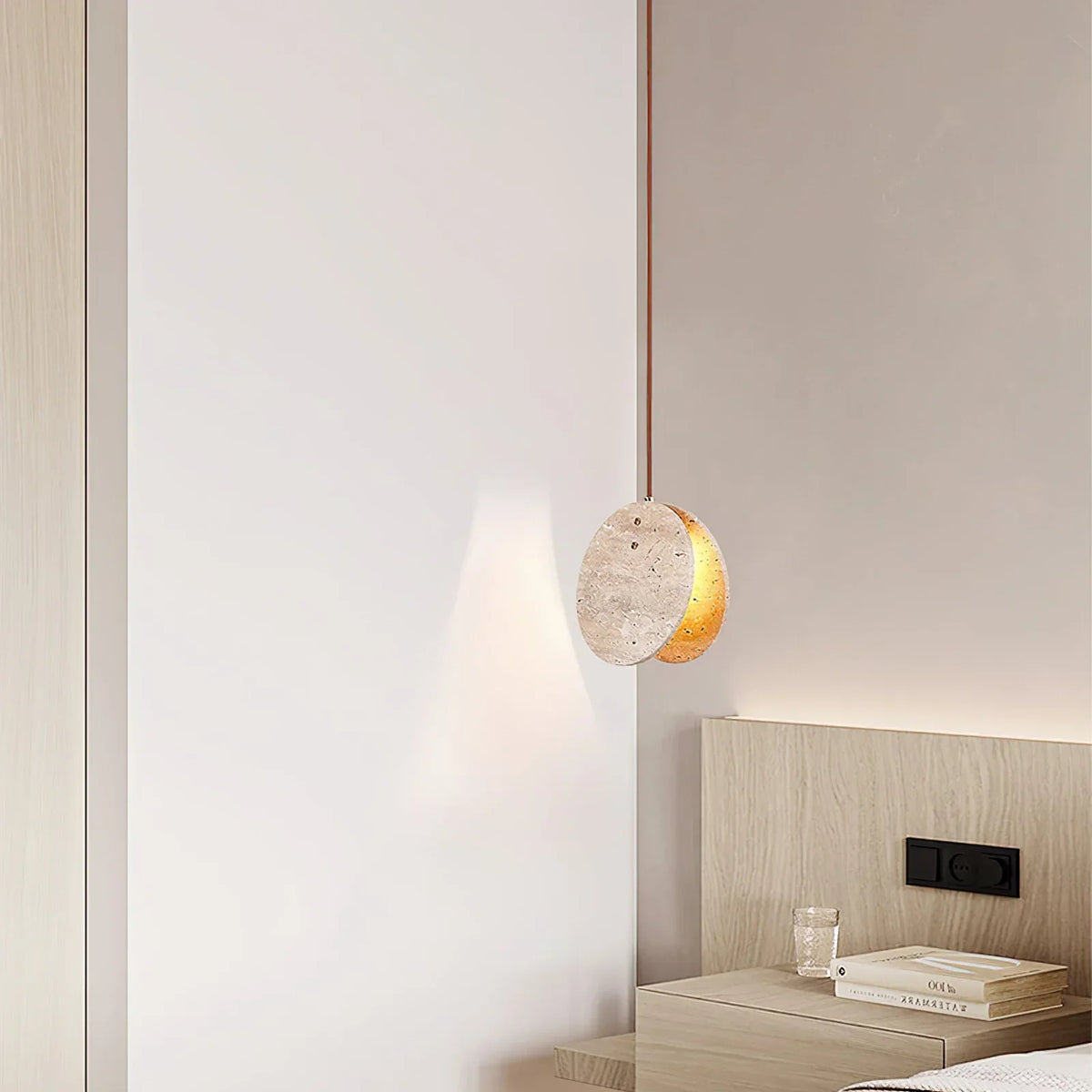 Round Travertine Solstice Stone Pendant Light – Travertine detail 4