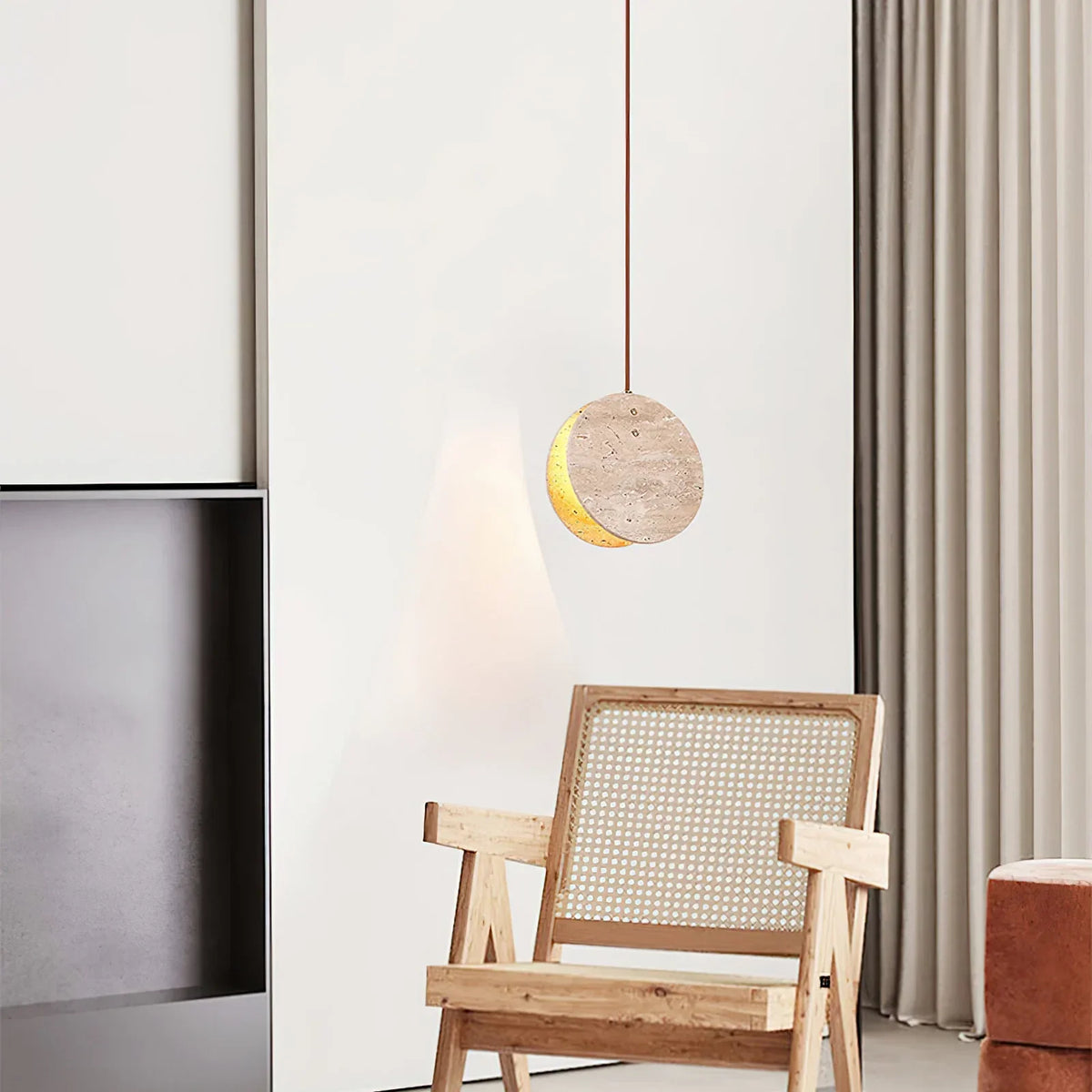 Round Travertine Solstice Stone Pendant Light – Travertine detail 3