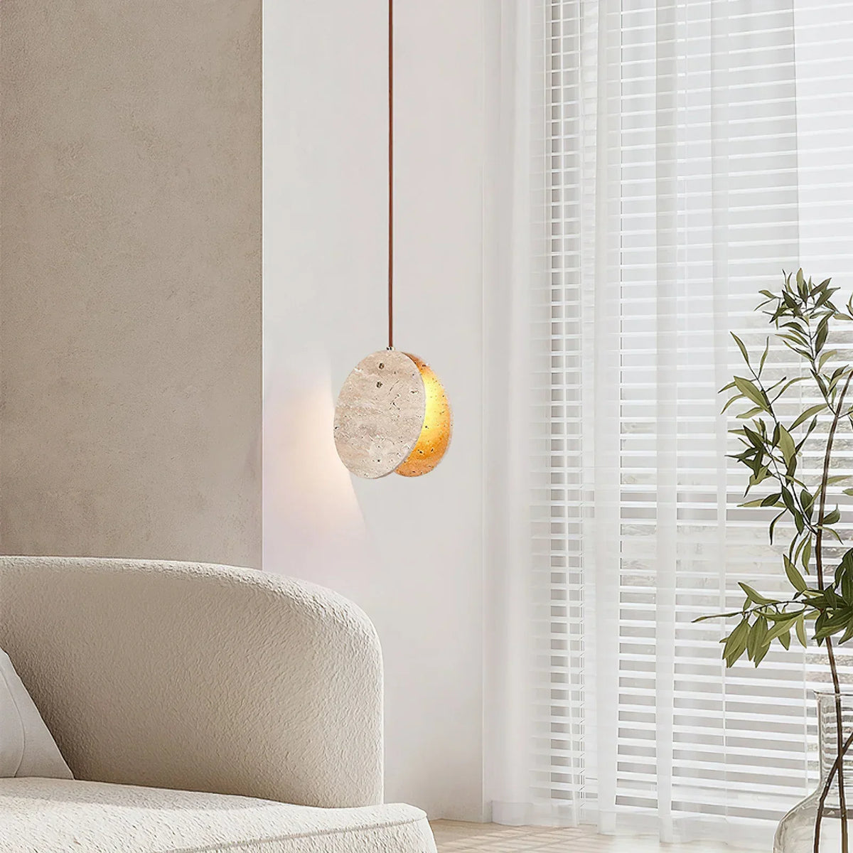 Round Travertine Solstice Stone Pendant Light – Travertine detail 9