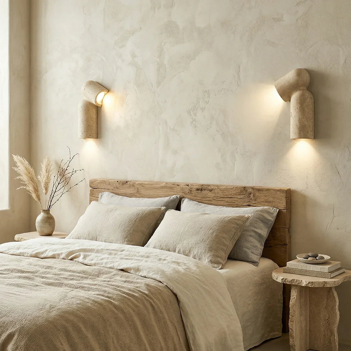 Sculptural Curved Travertine Wall Sconce – Travertine detail 7
