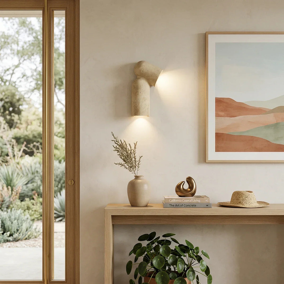 Sculptural Curved Travertine Wall Sconce – Travertine detail 3