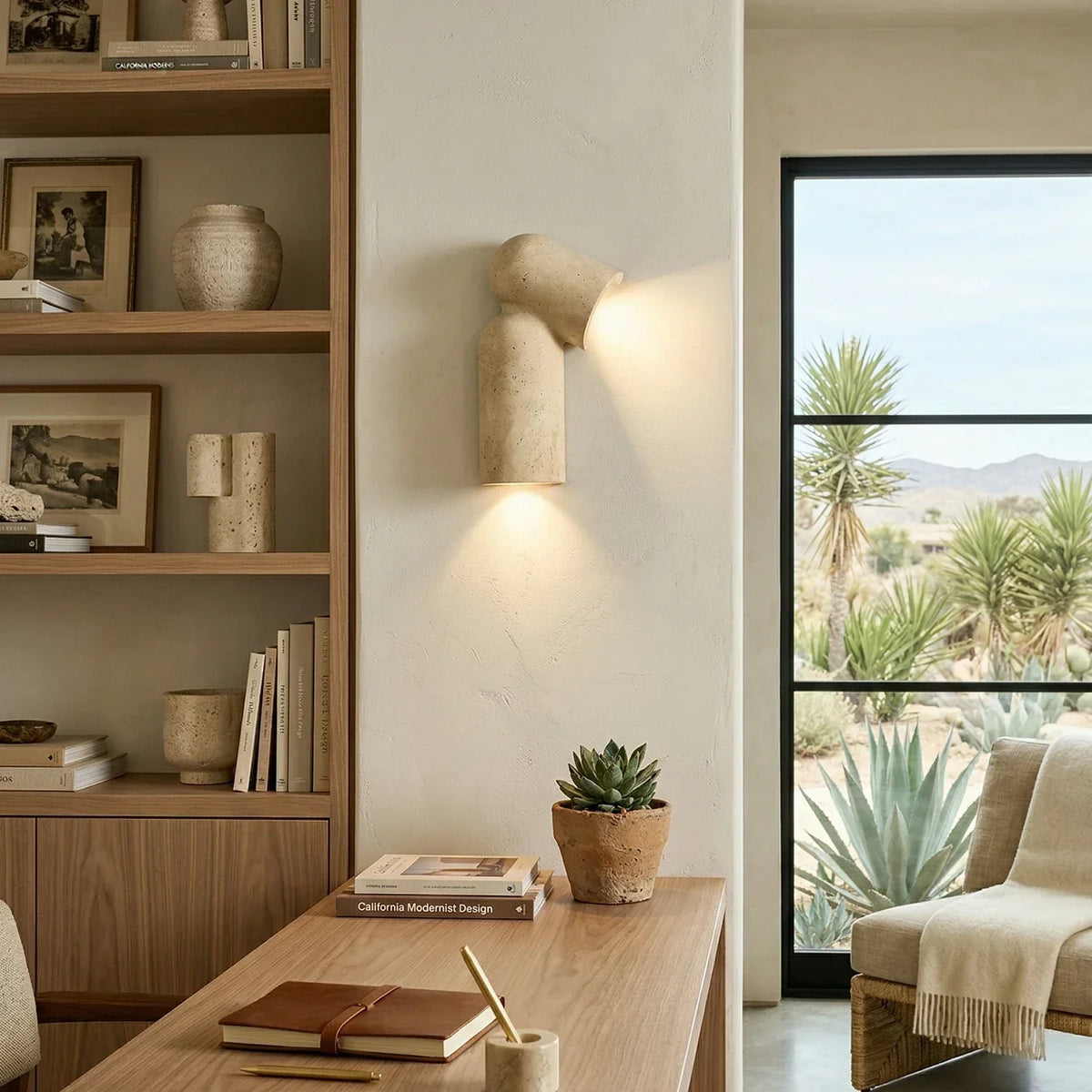 Sculptural Curved Travertine Wall Sconce – Travertine detail 2
