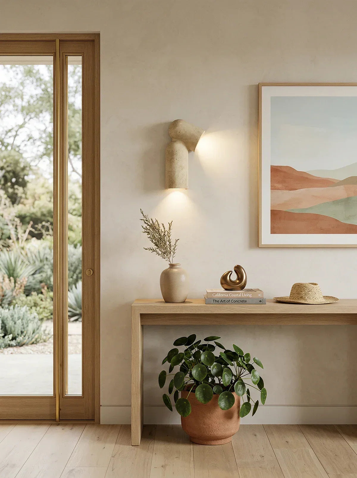 Sculptural Curved Travertine Wall Sconce – Travertine detail 9