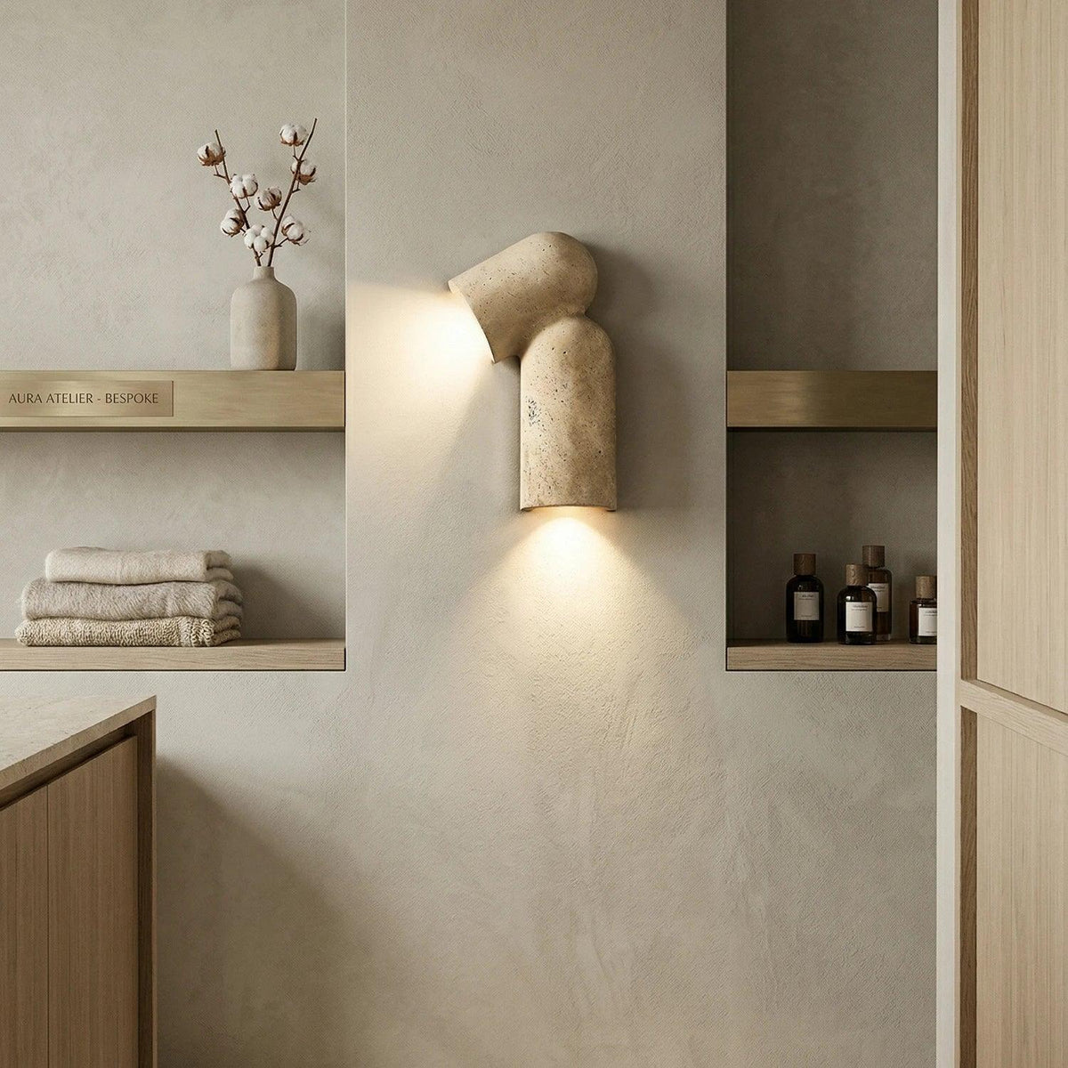 Sculptural Curved Travertine Wall Sconce – Travertine detail 5