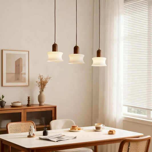 Minimalist Wood Dome Glass Pendant Light