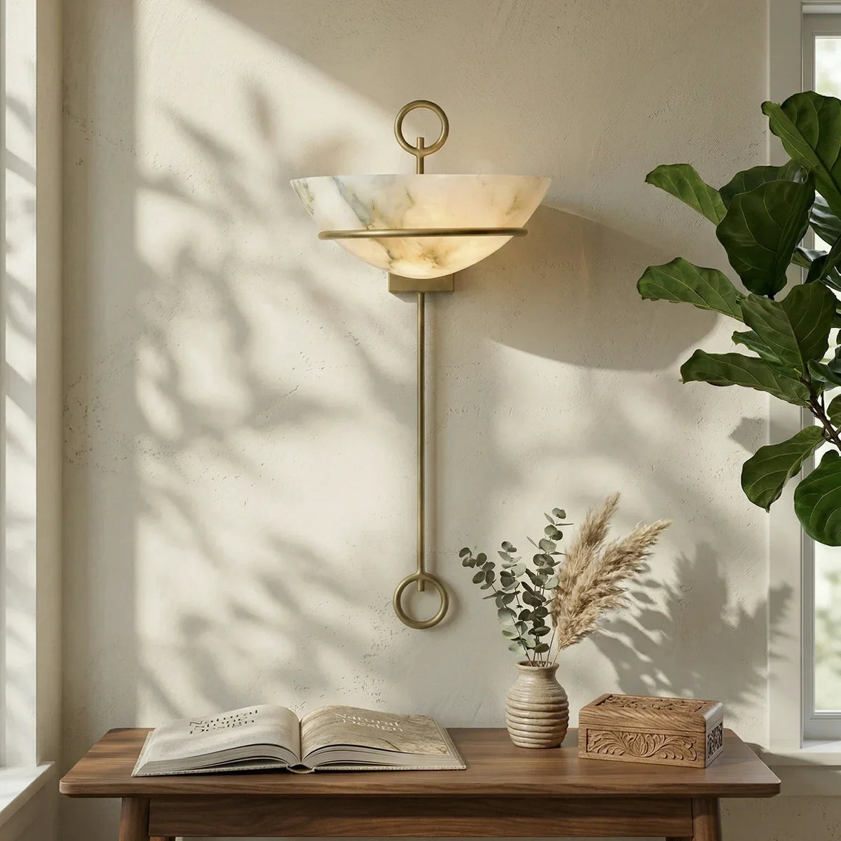 Semicircular Bowl Tether Alabaster Wall Lamp – Alabaster detail 7