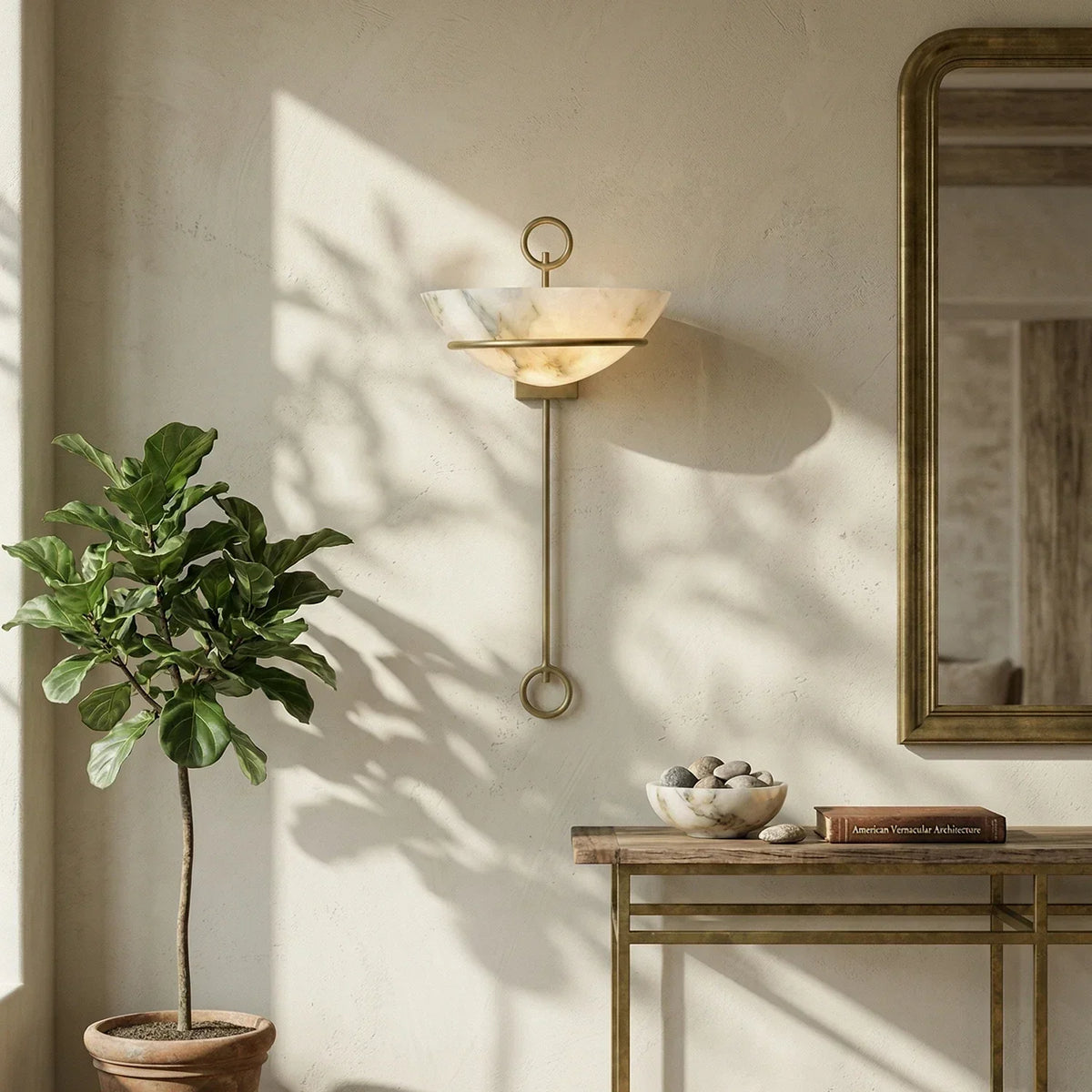 Semicircular Bowl Tether Alabaster Wall Lamp – Alabaster detail 4