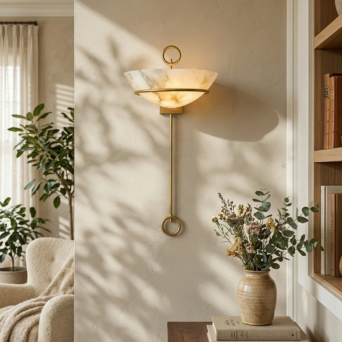 Semicircular Bowl Tether Alabaster Wall Lamp – Alabaster detail 6