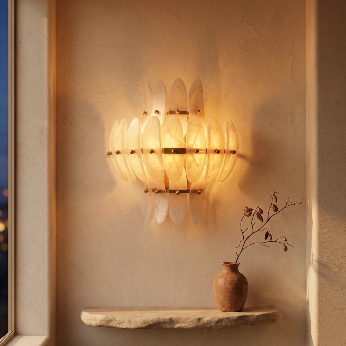 Seraphine Tiered Alabaster Petal Wall Sconce – Alabaster detail 10
