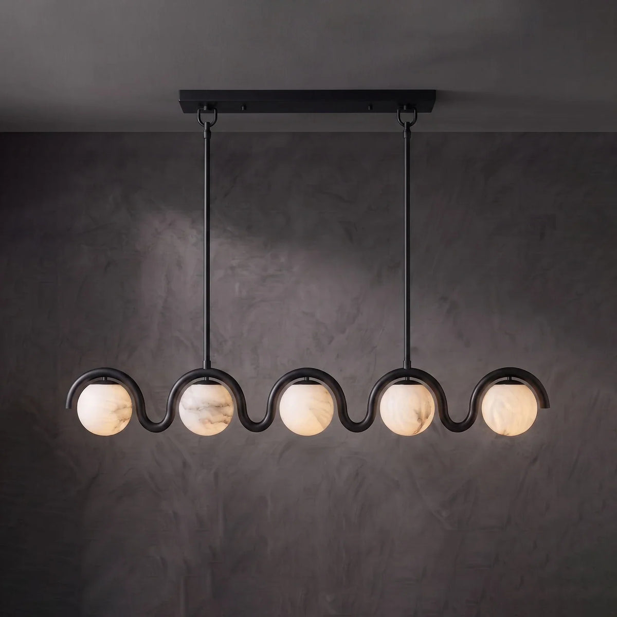 Serein Wave Alabaster Linear Chandelier – Alabaster detail 14