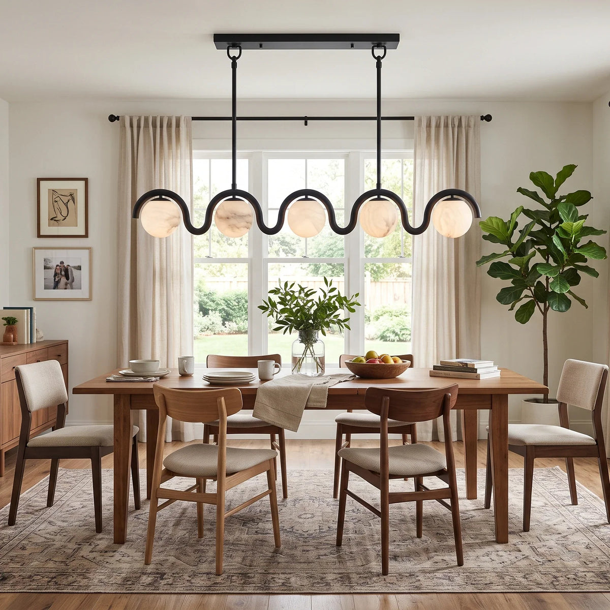 Serein Wave Alabaster Linear Chandelier – Alabaster detail 11