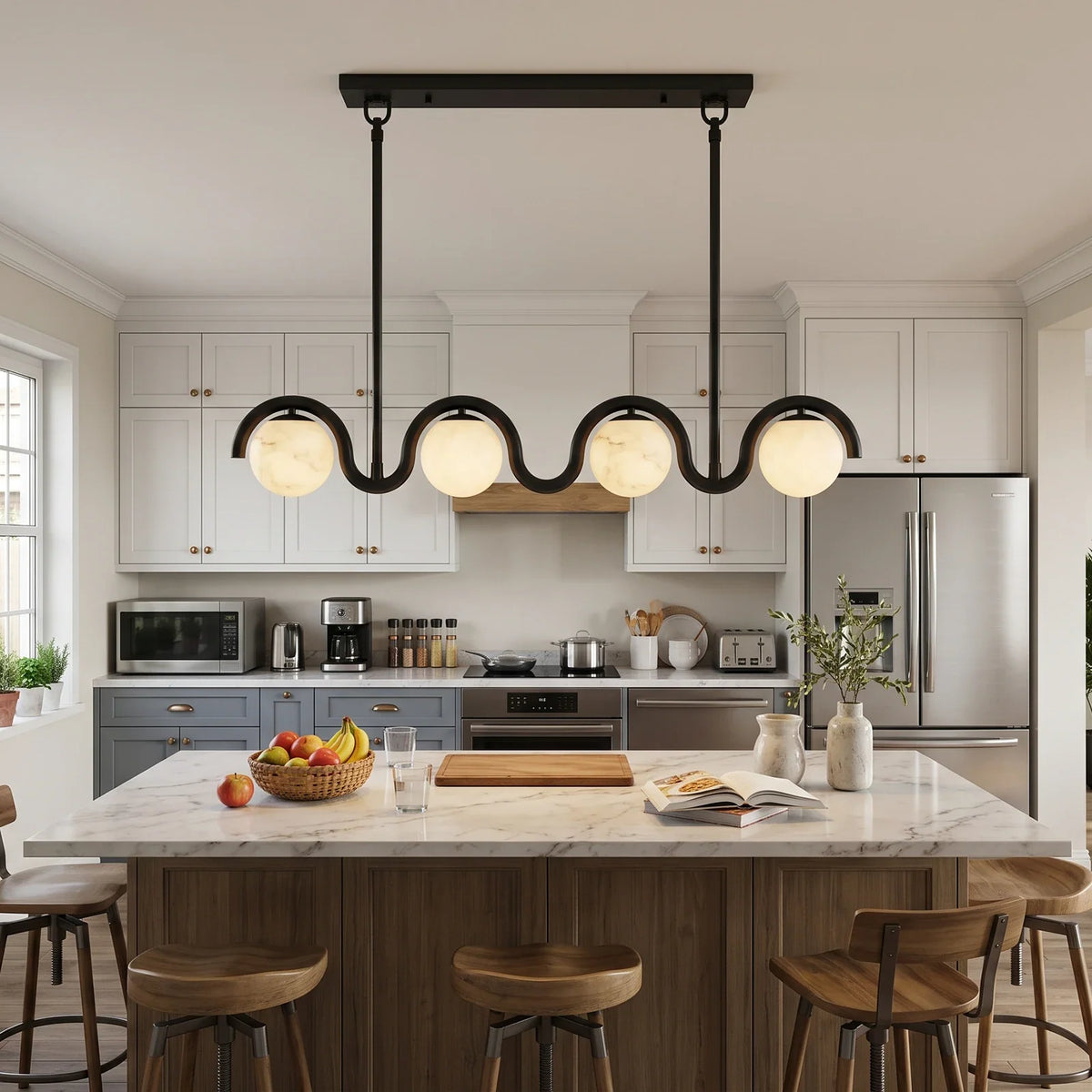 Serein Wave Alabaster Linear Chandelier – Alabaster detail 5