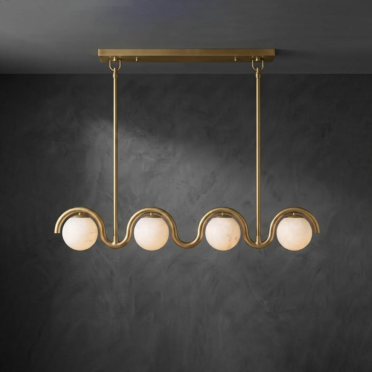 Serein Wave Alabaster Linear Chandelier – Alabaster detail 12