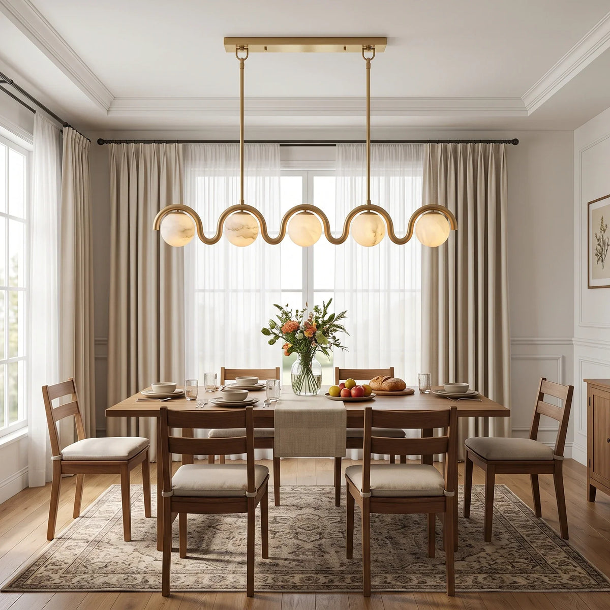 Serein Wave Alabaster Linear Chandelier – Alabaster detail 6