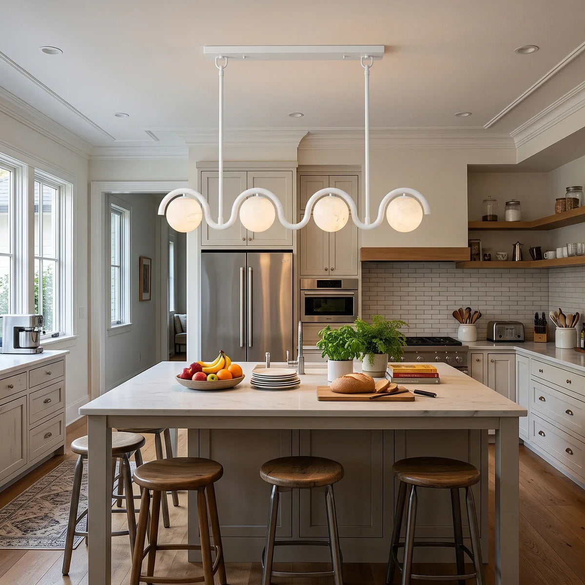 Serein Wave Alabaster Linear Chandelier – Alabaster detail 8