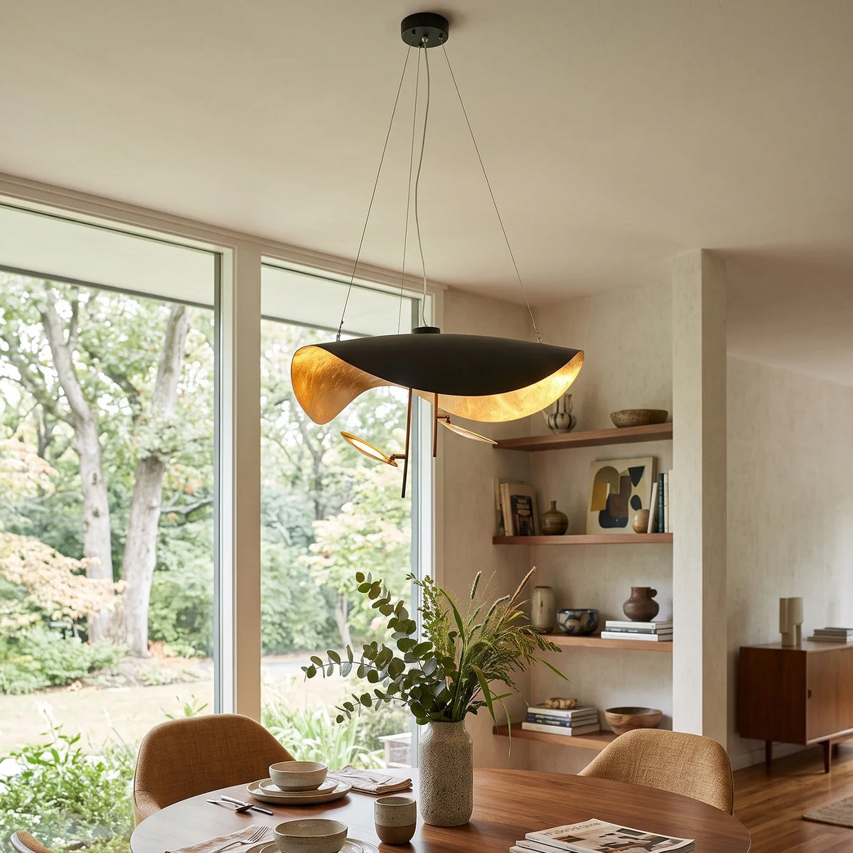 Solenne Gold Leaf Wave Iron Pendant Light – Iron detail 2