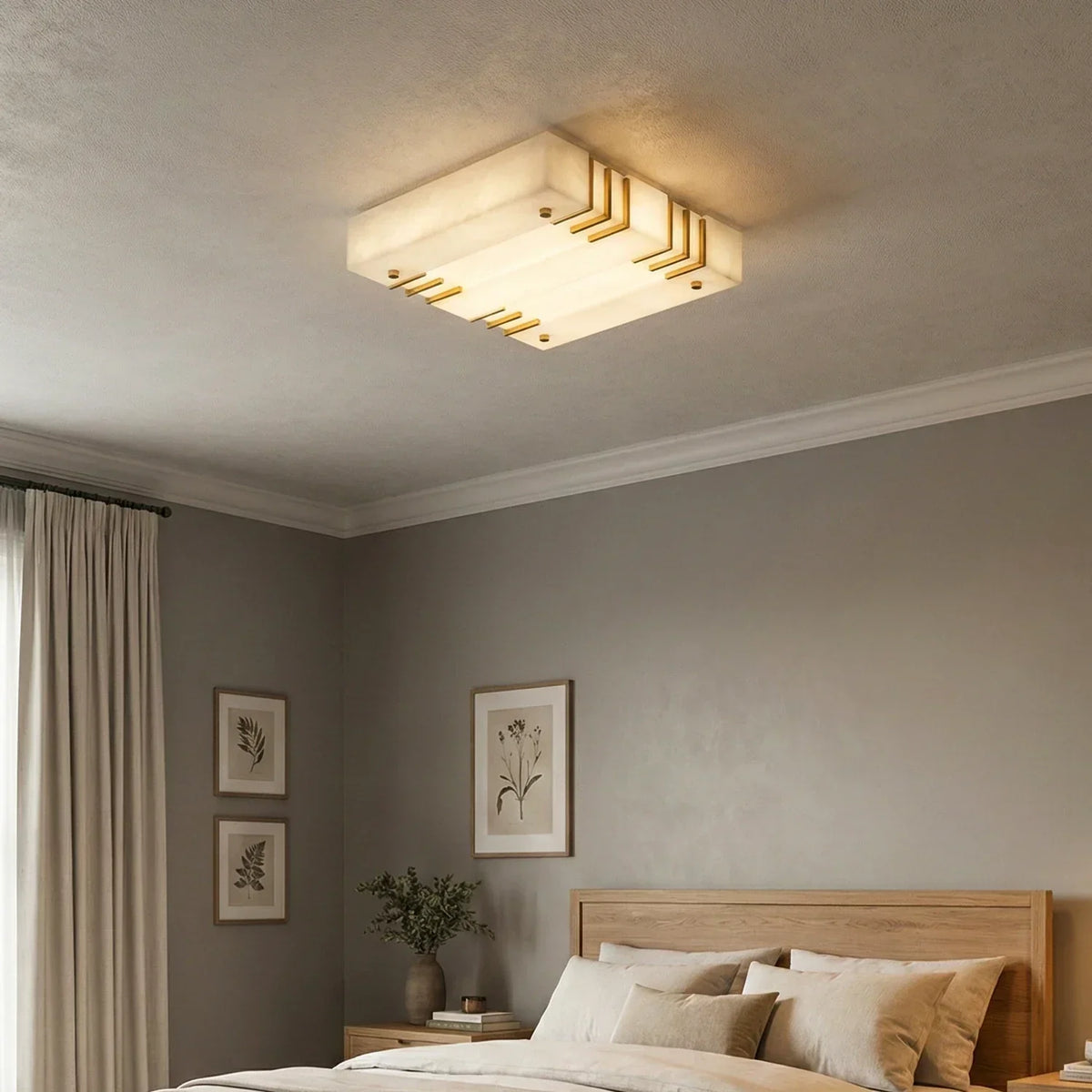 Square Alabaster Gold Ceiling Lamp – Alabaster detail 2