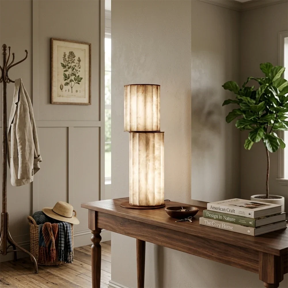 Staggered Fluted Column Alabaster Table Lamp – Alabaster detail 7